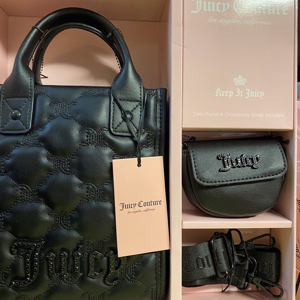 Juicy Couture Black  Bag with Design NWT coin purse and crossbody strap